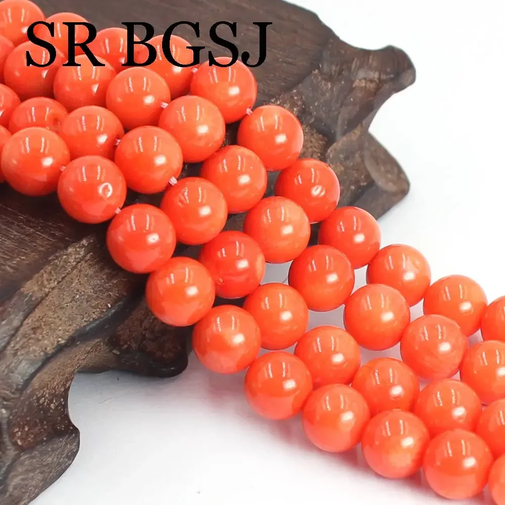 2-8mm Round  Natural Orange Sea Bamboo Coral Gems Jewelry Making Loose Sapcer Beads 15\