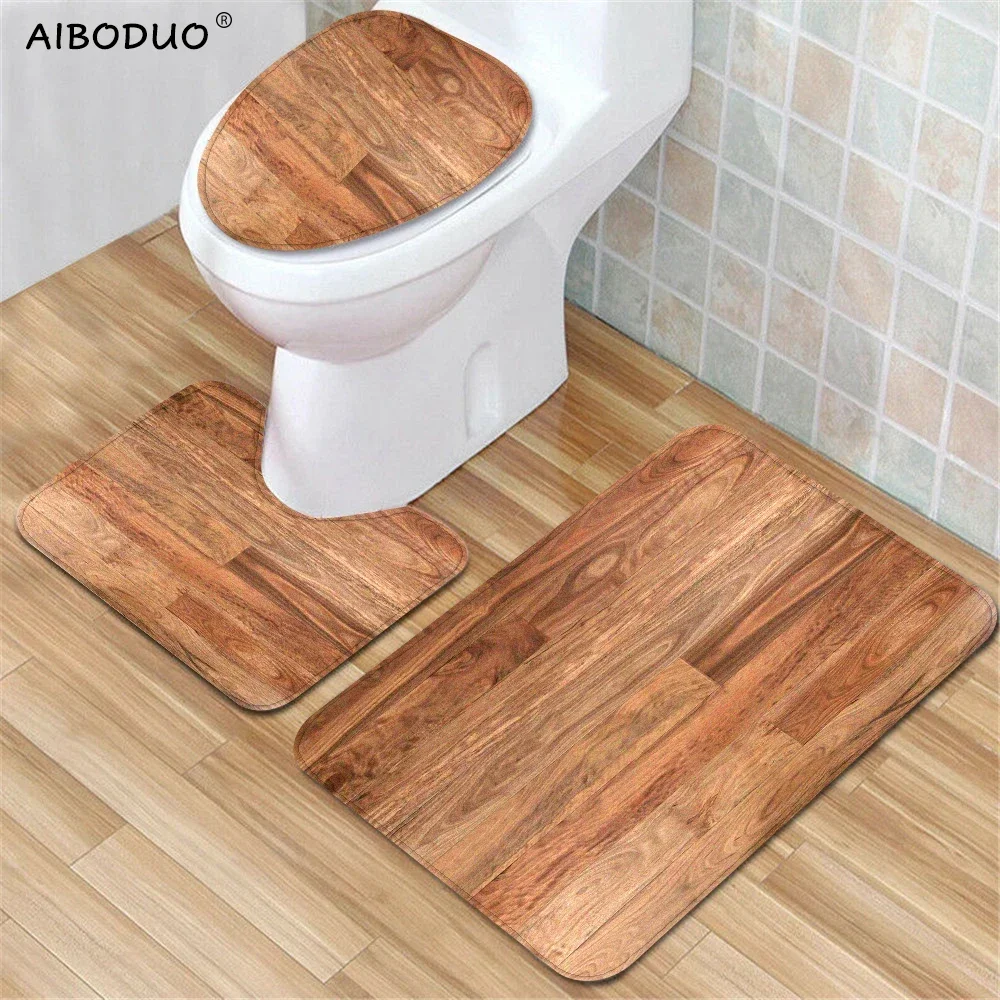 Floor Rug Wood Texture Board Bathroom Accessories Toilet Decorate Carpet in The Bedroom Bath Mat Set Nonslip Kitchen Pad 40x60cm