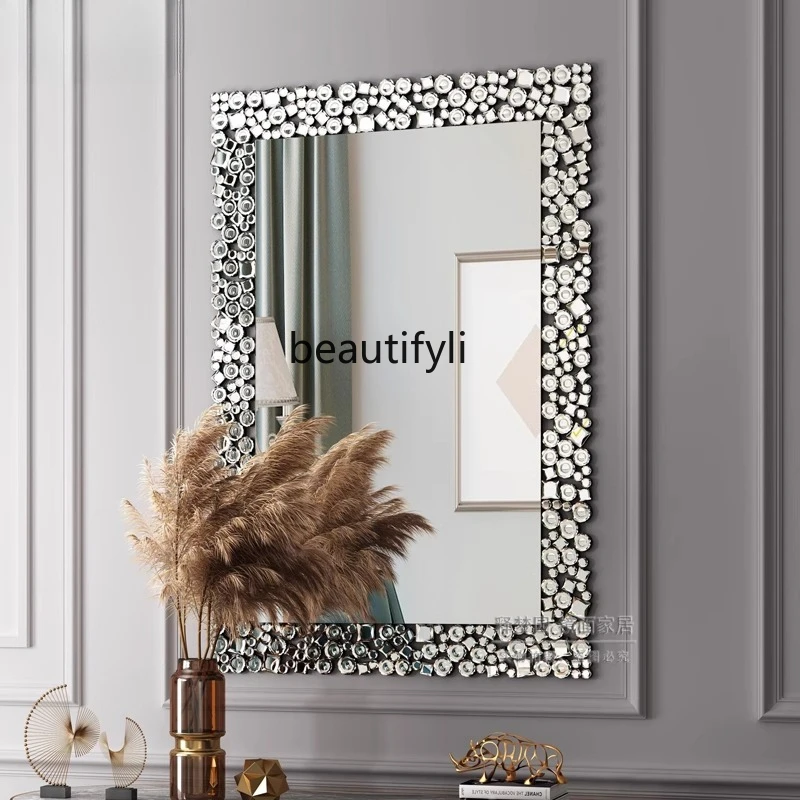 

A36 European three-dimensional wall-mounted mirror light luxury living room background wall decoration bathroom vanity mirror