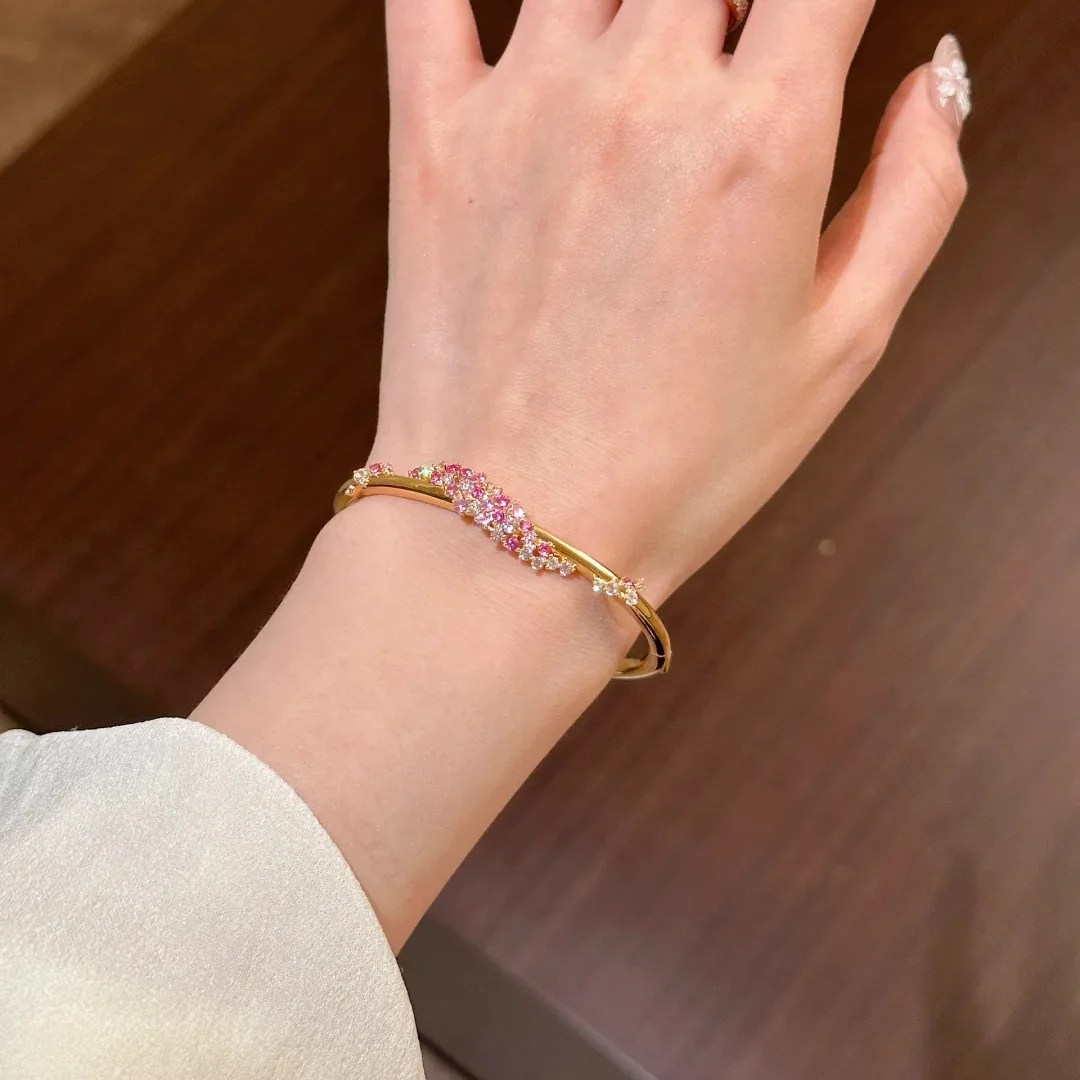 S925 Sterling Silber Armband Pfirsichrosa Diamant Blumen-Wickelarmband für Damen Exquisit Süß Tausend-Dollar-Design – Detail 2