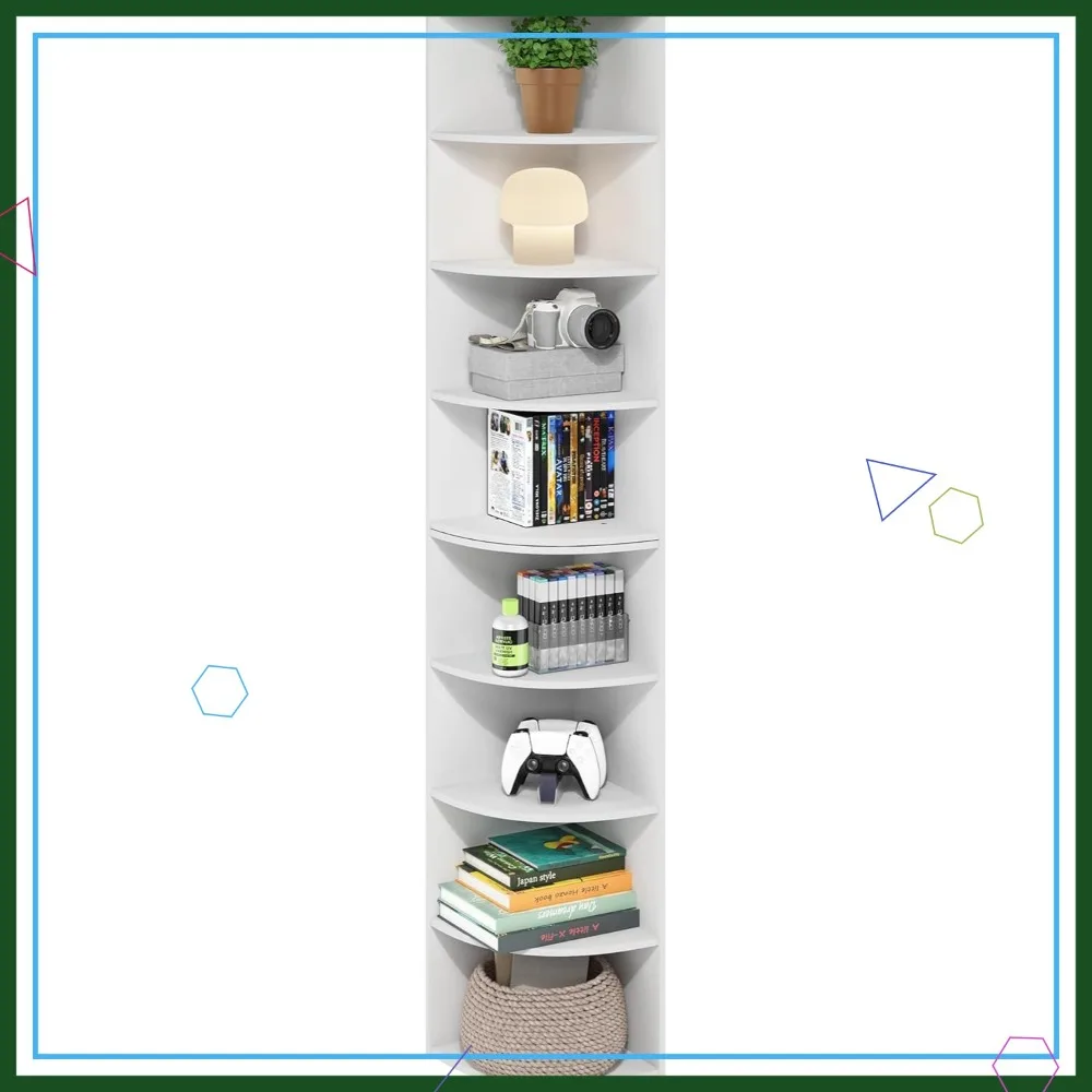 

8-Tier Corner Book Shelf, Storage Shelves Display Rack for Organization in Living Room Home Office, White