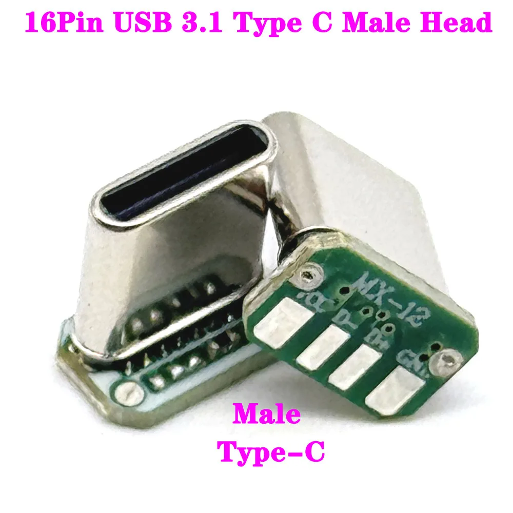 

1/20Pcs 16Pin USB 3.1 Type C Male Head Vertical Patch Board 4Welding Wire Data Band PCB USB Board Usb C 16P Connector
