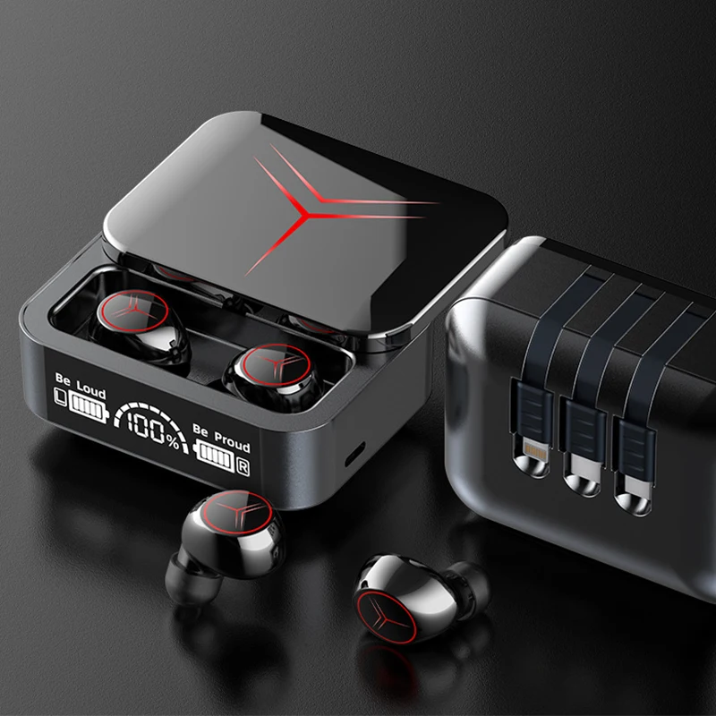 M88 TWS Wireless Bluetooth Headset with 3 Cable Charge Box LED Display Earbuds with Mic Wireless Headphones Bluetooth Earphones