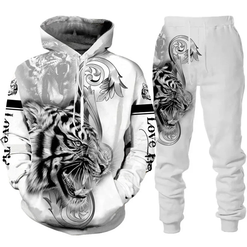 Hoodies Set Tiger 3D Animal Print Hoodie Pants Suits Long Sleeve Pullover Boy Sportswear Tracksuit Outfit Two Piece Jogging Sets