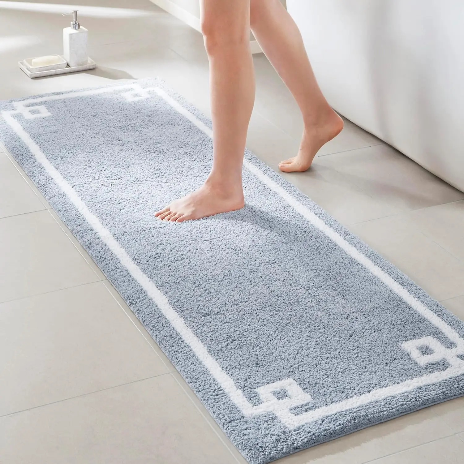 

100% Cotton Bathroom Rug Non Slip Backing - Luxury Tufted Plush Bath Mat Absorbent Quick Dry for Shower Room Decor, 24x72, Blue