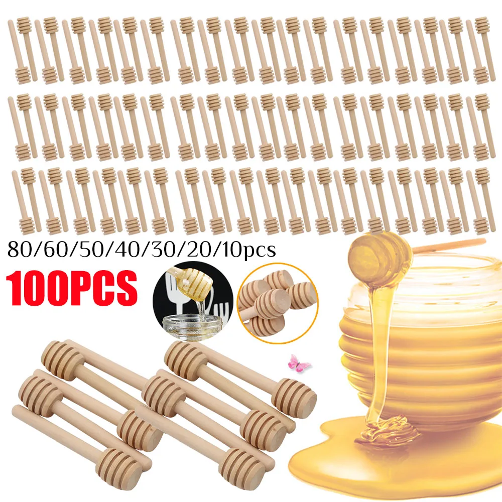 

100-1pcs Wooden Honey Stirrers Honey Sticks 8CM Honey Spoon Sticks Drizzle Honey Wedding Party Favors Stirrers for Honey Taste