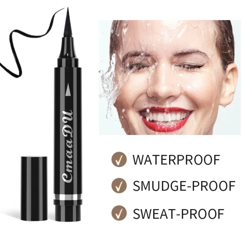 CmaaDU 2 en 1 lápiz delineador de ojos líquido negro impermeable fácil de usar esponja de secado rápido cabeza delineador de ojos lápiz maquillaje para mujeres cosmético