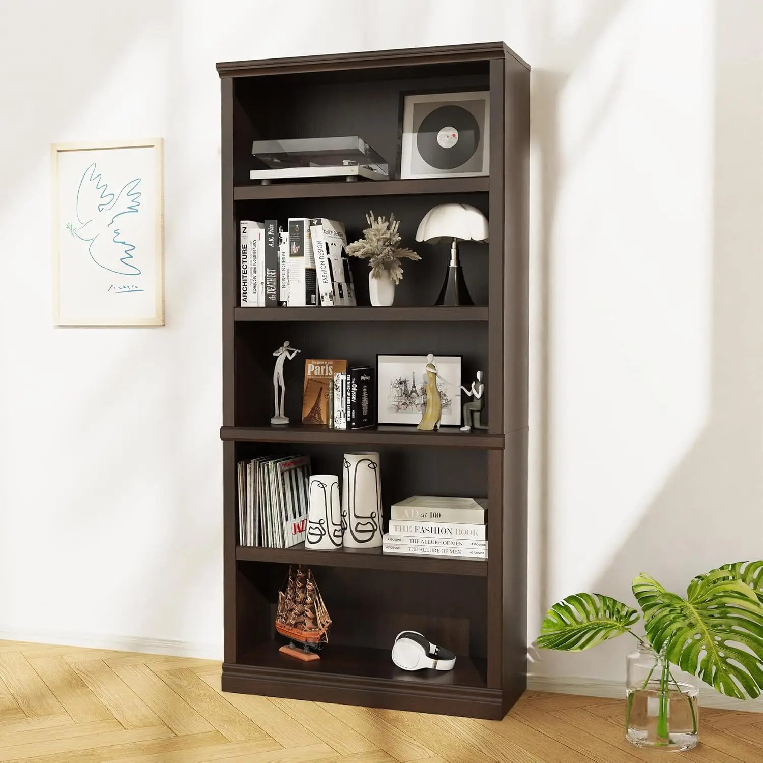 Bookshelf, Open Storage 70 Inch Tall 5 Shelf Bookcase, Floor Standing Bookshelves and Bookcases, Book case for Farmhouse Library