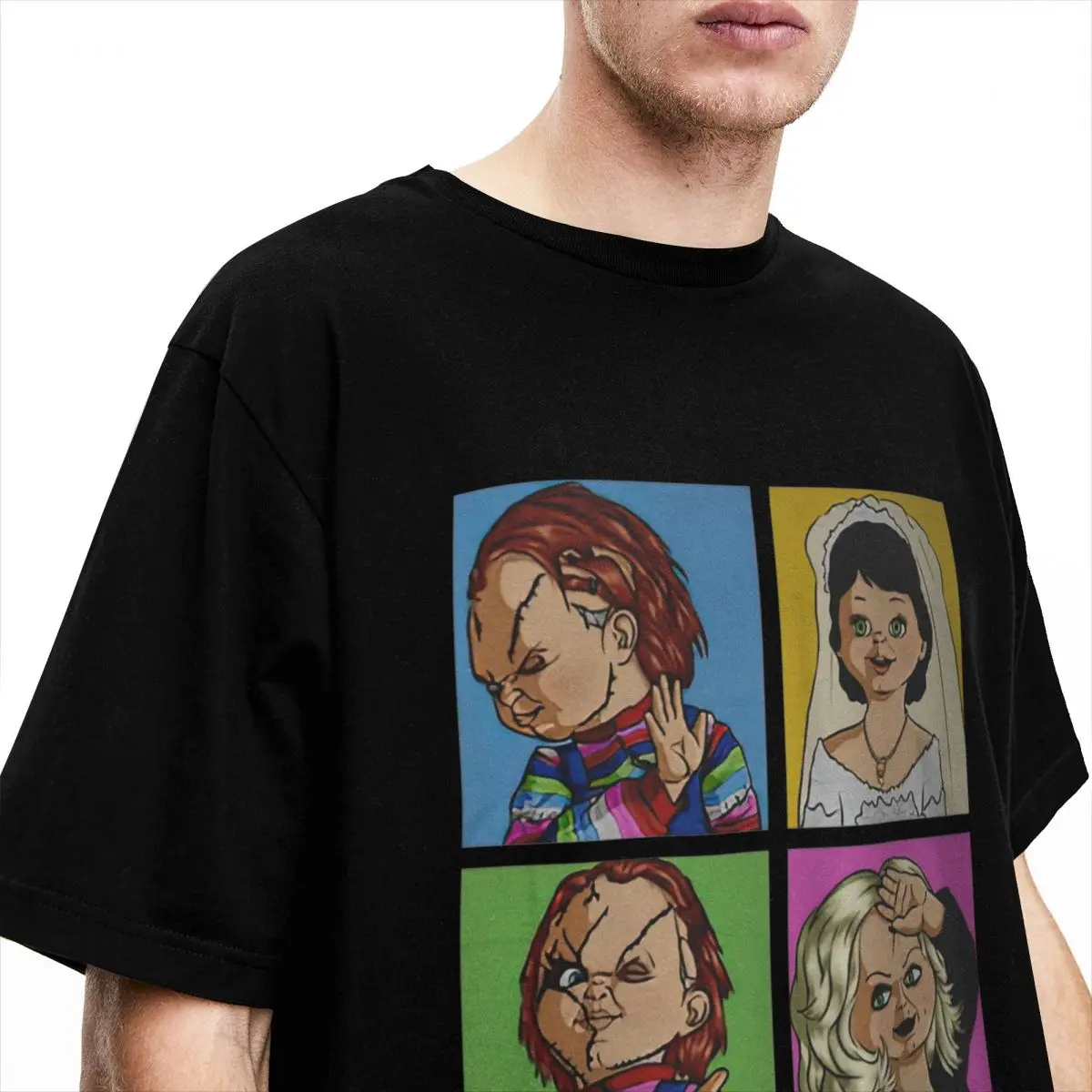 Men\'s T-Shirt Copy Of Chucky And Tiffany Shooting Casual Cotton Tee Shirt Short Sleeve Horror Movie T Shirts O Neck Clothes