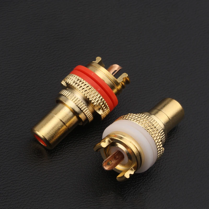 2Pcs Gold Rhodium Plated Copper RCA Jack Connector Panel Mount Socket With Nut Solder Cup Audio Chassis Plug