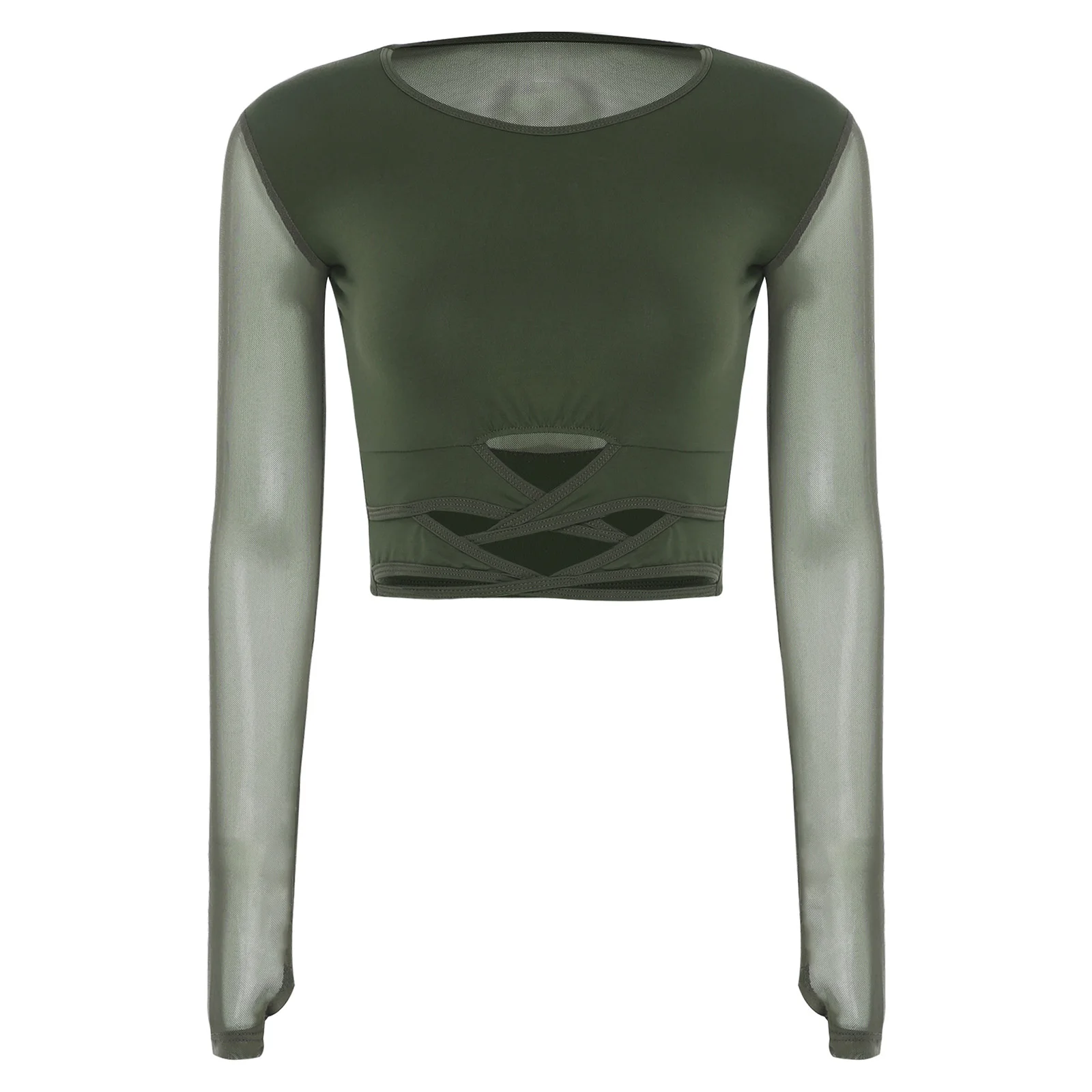 

Womens Latin Dance Performance Skirt Fringe Hem Shorts Inside + Sheer Mesh Strappy Crop Top Set for Samba Tango Belly Stage Show