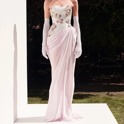 CustomizedCustomized Elegant Pink Chiffon Lace with 3D Flowers and Crystal  Evening Dress Mermaid Sweetheart Sweep Train Detacha