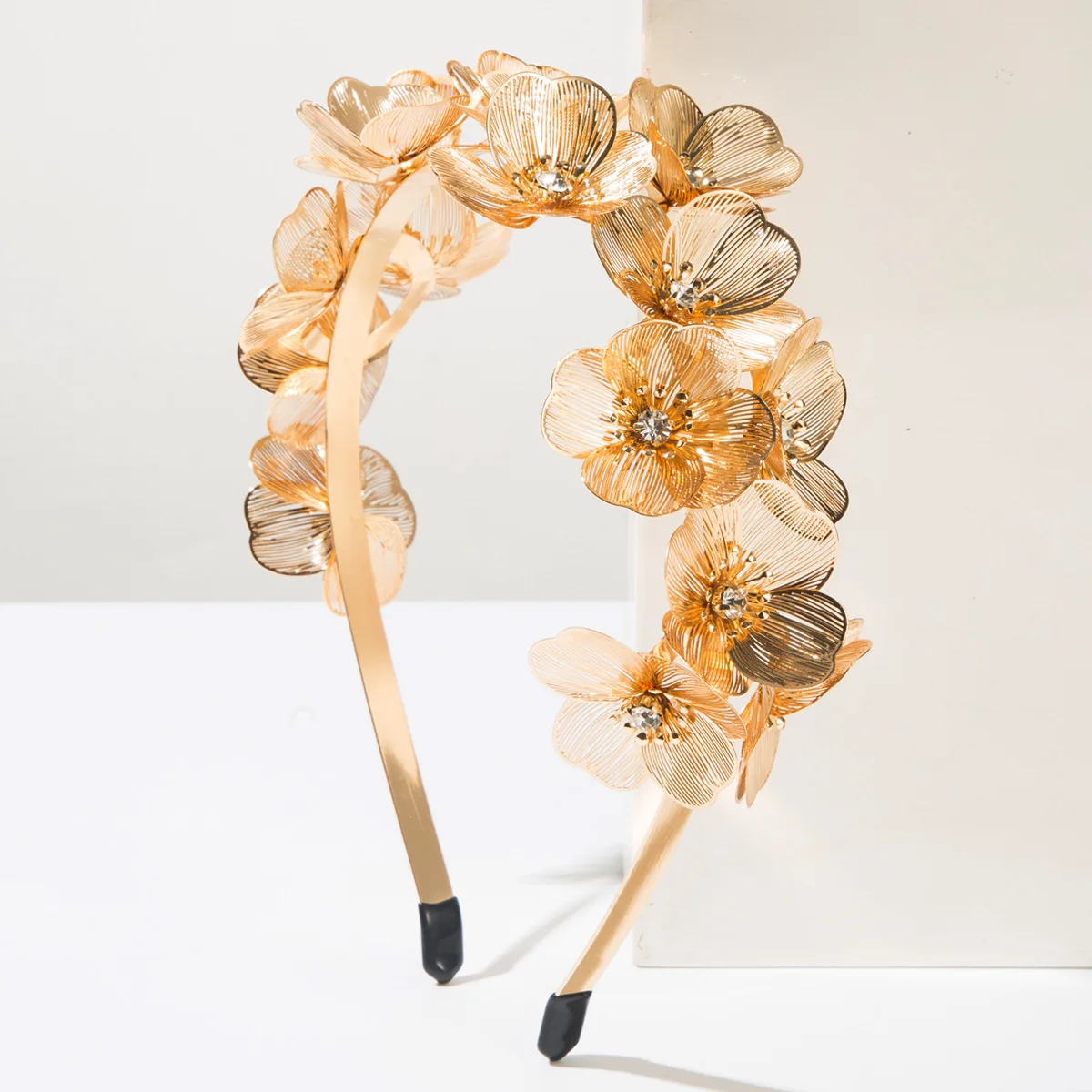 

New Heavy Industry Floral Metallic Ginkgo Biloba Diamond Flower Headband Ball Party Hair Accessories