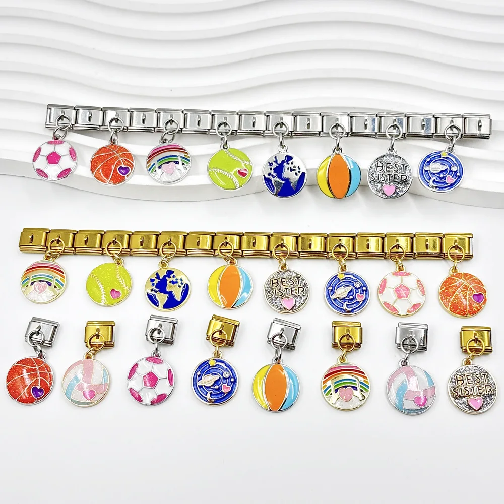 Sports Ball Series Pendants fit 9mm Italian Modular Bracelet for Woman Men DIY Assembly Removable Watch Band Accessories Jewelry