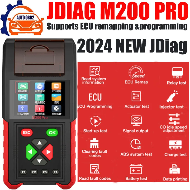 JDiag M200 Pro Motorcycle Diagnostic Scanner Support ECU Remapping&programming Battery Tester Automotive Testing  M200 M100 M300