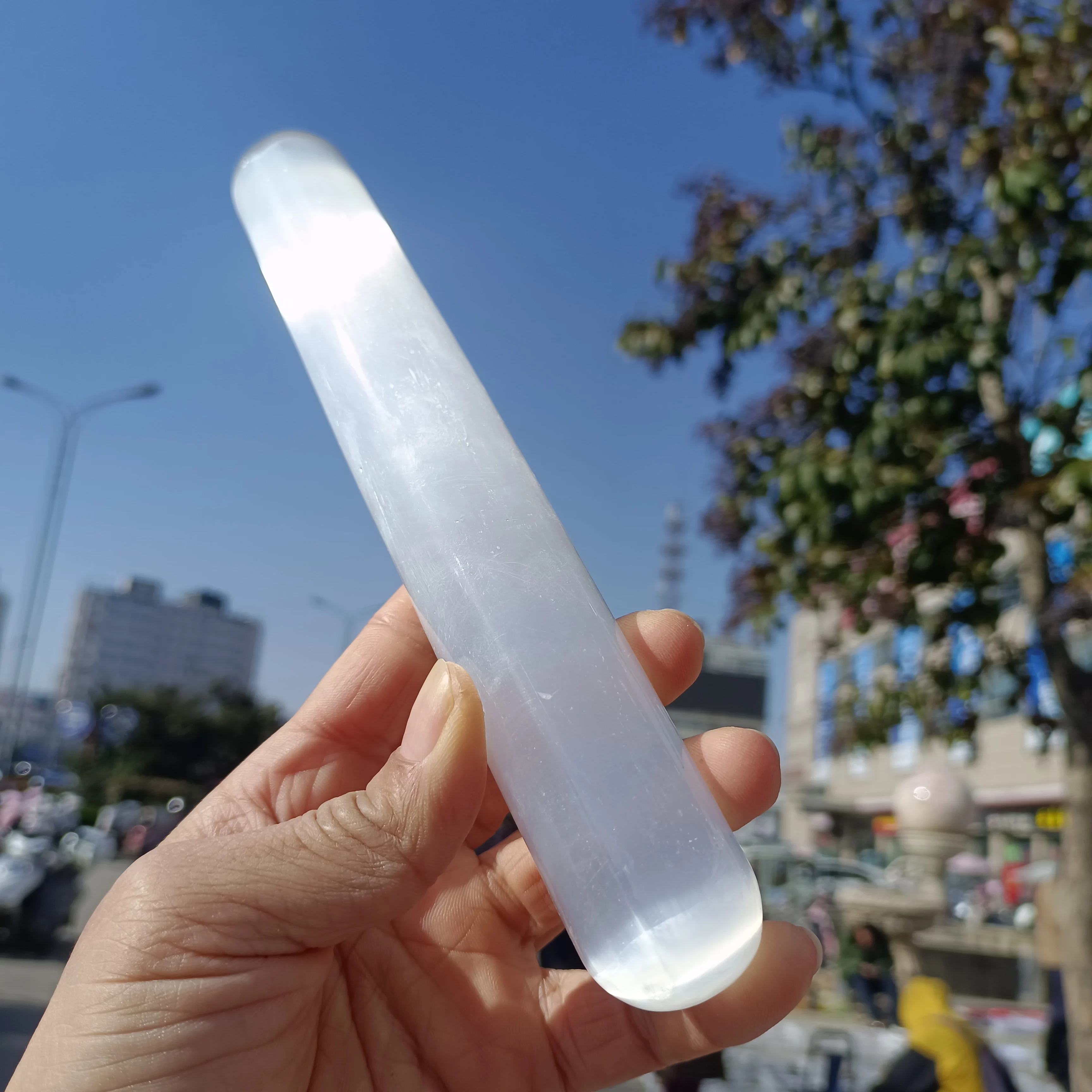 Natural Moroccan Transparent Plaster Massage Stick,Quartz Crystal Ore Carved Massage Stick,Mineral Reiki Treatment Women's Healt