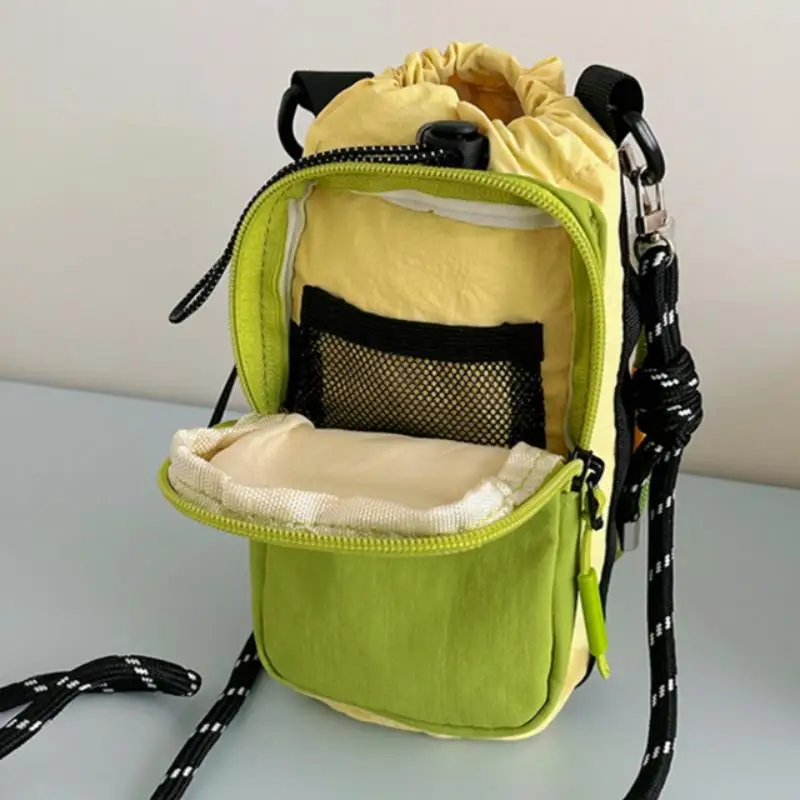 Kordelzug-Mini-Umhängetasche, Farbblock-Sport-Nylon-Umhängetasche für Sport und Reisen, Outdoor-Kleintasche für Handys – Detail 8