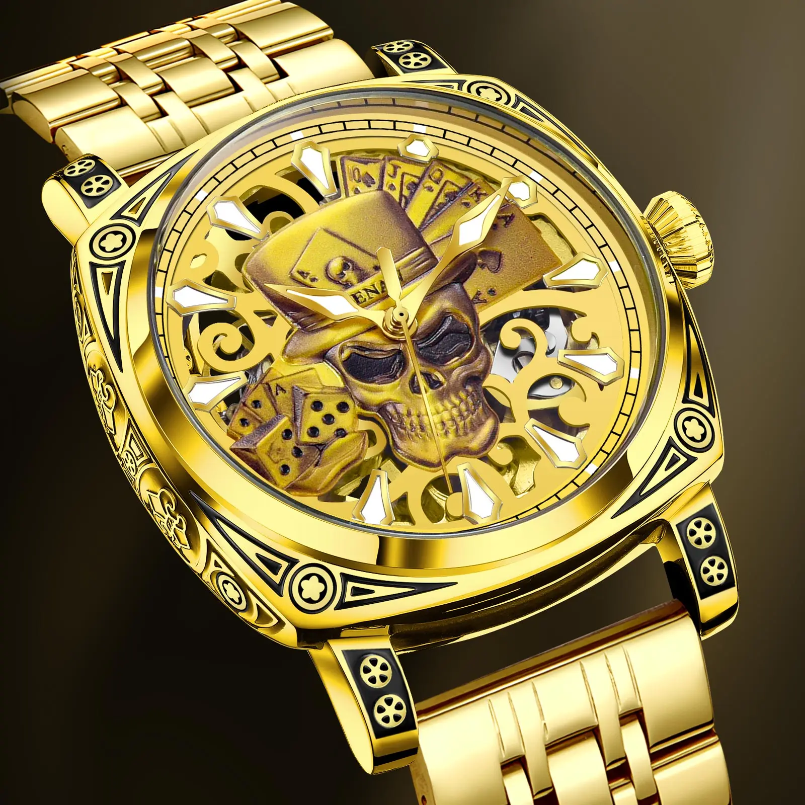 

Glenaw Skull Series Top Brand Luxury Fashion Personalized Fully Automatic Mechanical Gold Watch Men's Waterproof Watch