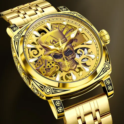 Imagen 2 del producto Reloj Glenaw Skull Series de lujo para hombre, reloj mecánico Popular completamente automático con personalidad a la moda, resistente al agua