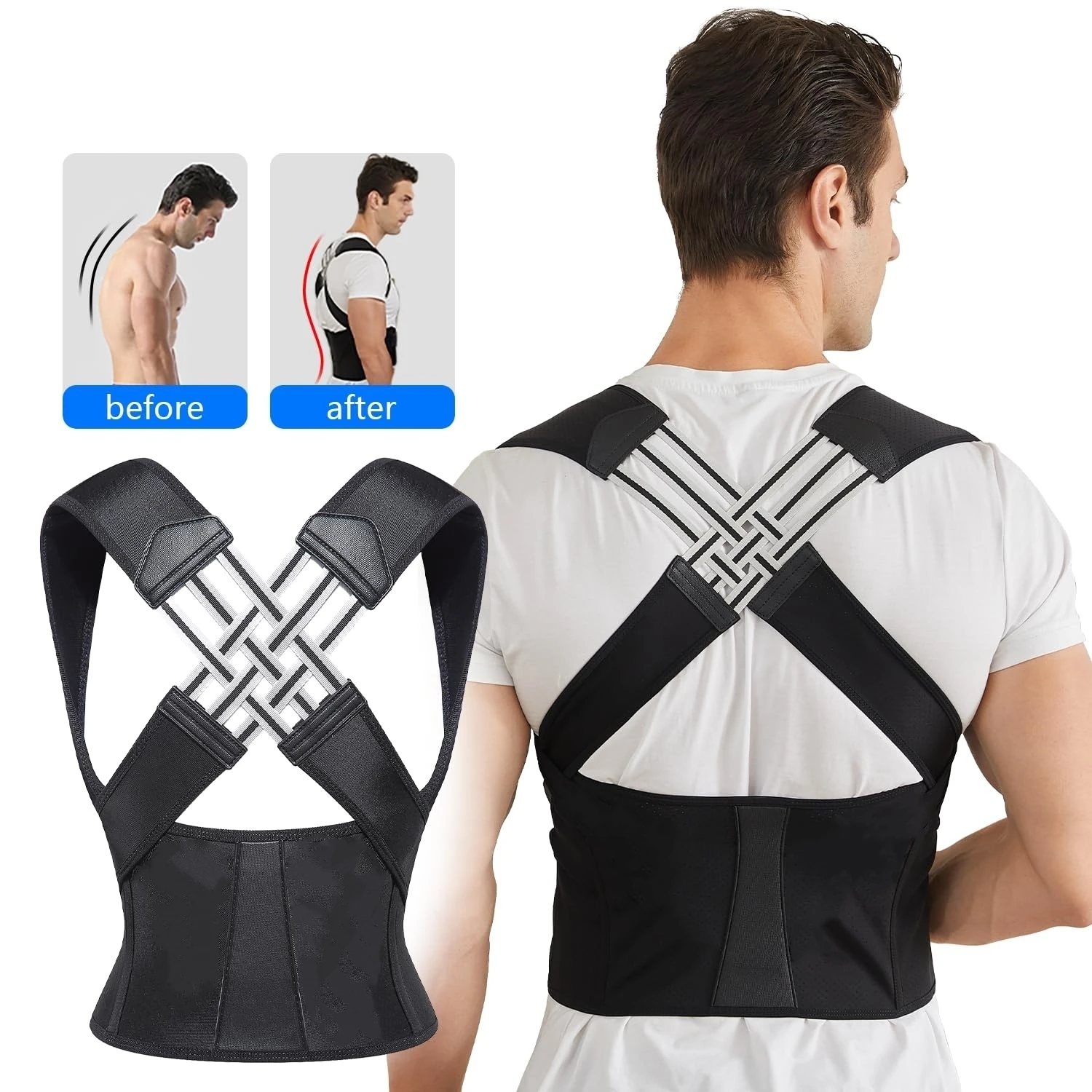 Suporte para Postura com Cinta Lombar para Mulheres e Homens, Alinhador de Ombros Ajustável, Suporte Completo para Costas, Parte Superior e Inferior das Costas e Pescoço