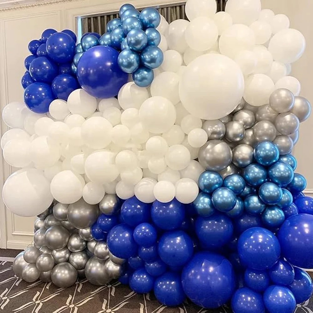 Royal Blue White Balloons Arch Metal Silver Blue Balloon Garland Kit Wedding Anniversary Birthday Party Baby Shower Decoration