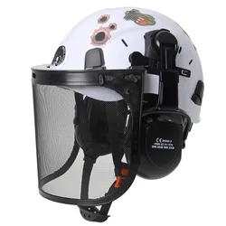 Forestry Safety Helmet with Mesh Face Earmuffs DIY Stickers Set ABS Logging Brushcutter Trimmer Protective Hats Work Cap CE