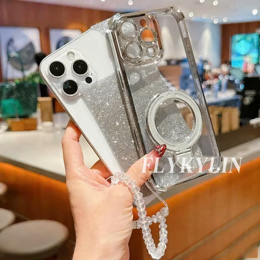 آيفون 17 الهواء 16 15 14 13 12 11 برو ماكس 16 زائد 16E قوس الذيل القصير مع سلسلة كريستال فلاش ورقة مكافحة قطرة لينة قذيفة