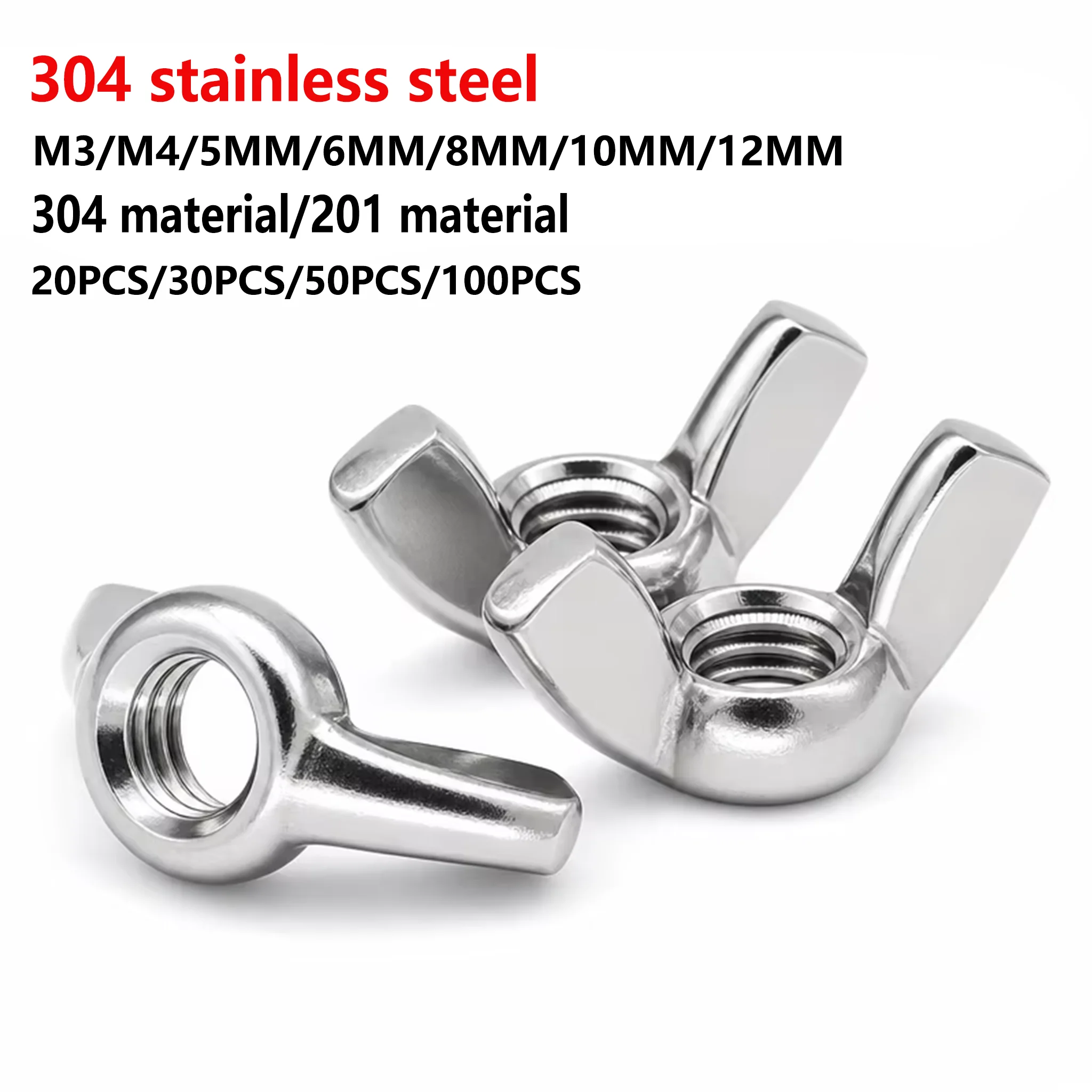 20/30/50/100 pcs M3 M4 M5 M6 M8 M10 M12 Wing Nuts 304 Stainless Steel Galvanized Wing Nuts Galvanized Hand-Tightened Nuts