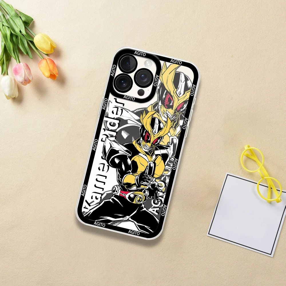 Casing ponsel Anime keren untuk iphone 11 12 13 14 15 16 Plus ProMax casing ponsel tahan benturan cangkang perbatasan transparan pengendara k-kamen