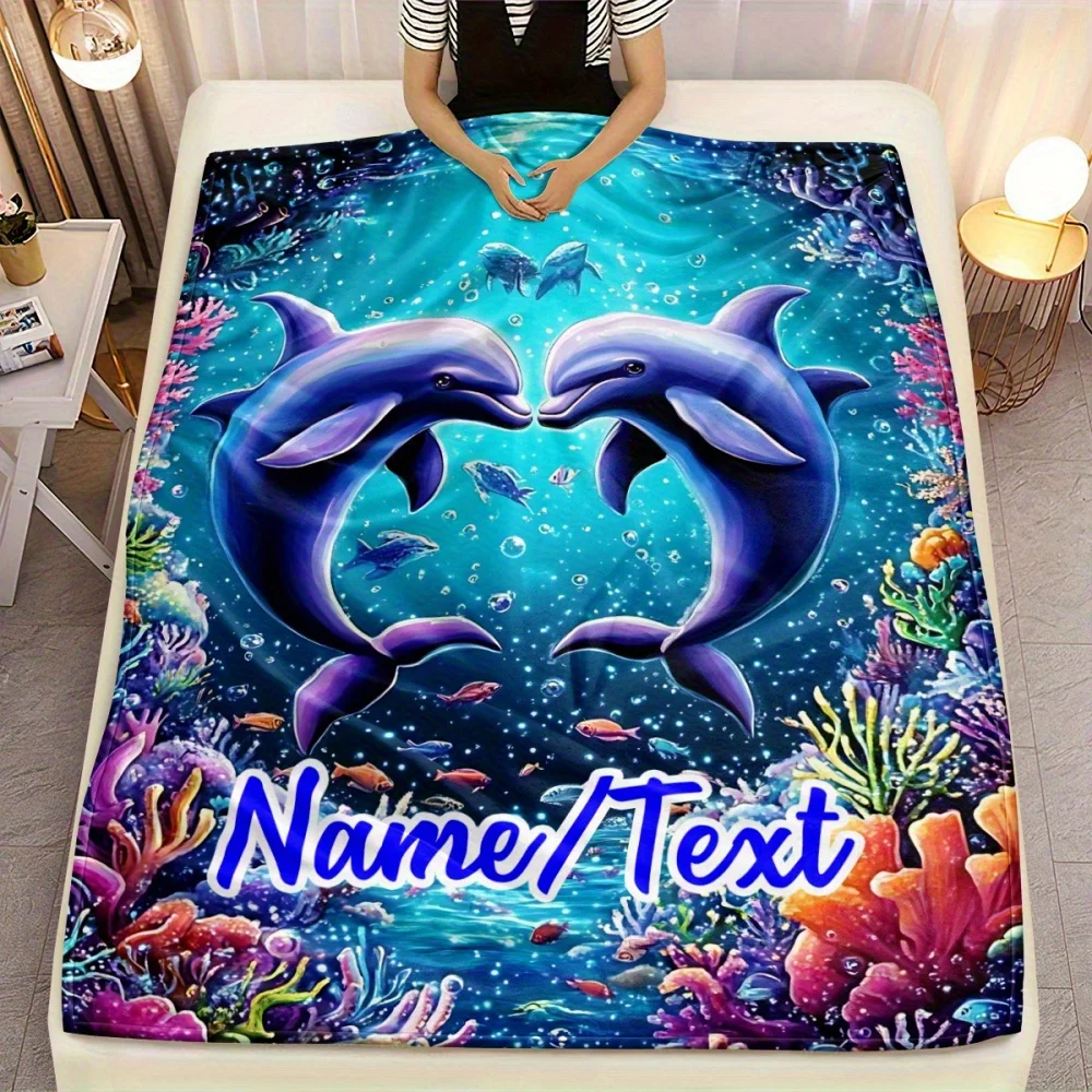 1pc Customizable Dolphin Flannel Blanket Soft Warm Durable Ideal For Sofas Beds Travel Camping Living Rooms Offices Chairs