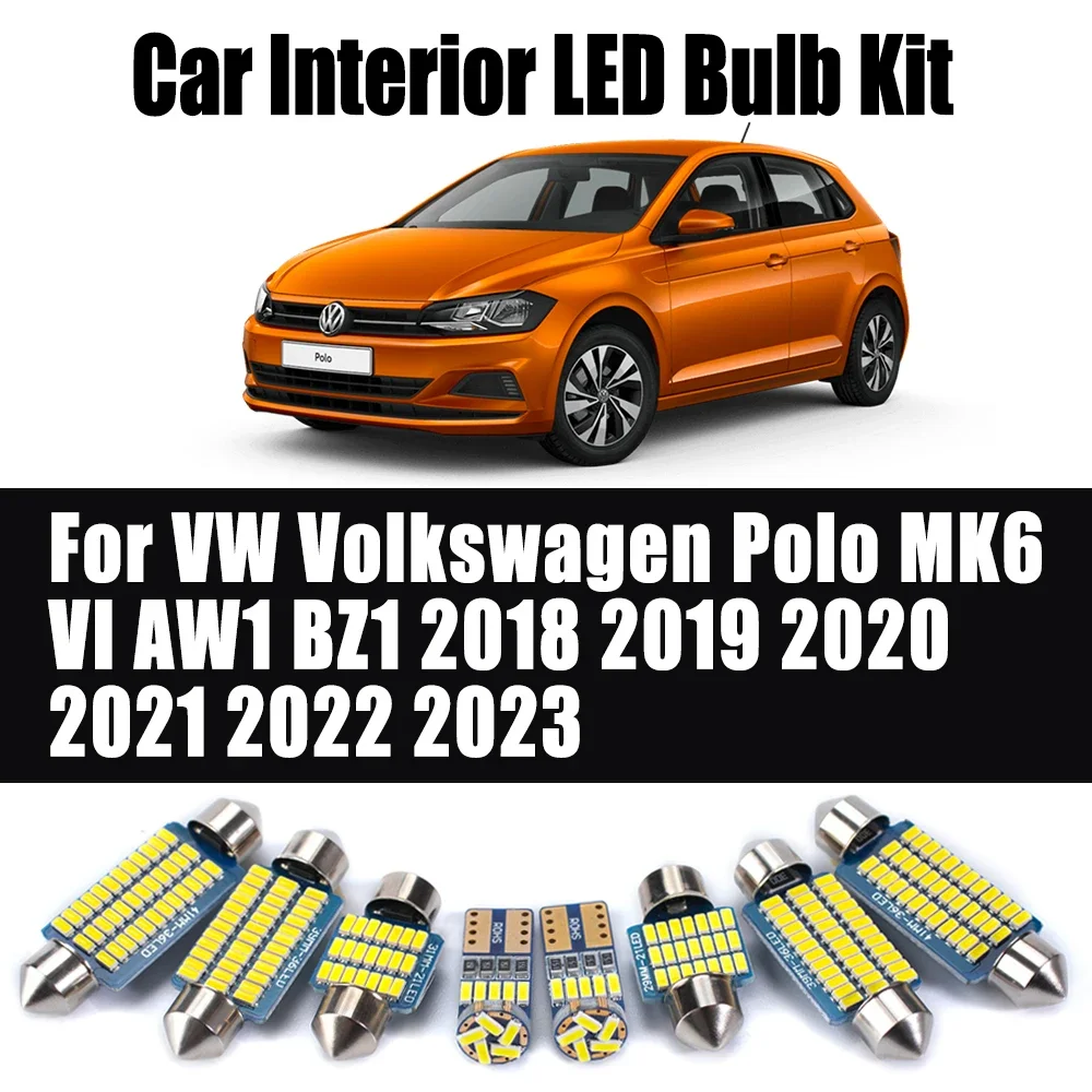 

10Pcs LED Interior Dome Luggage Light For VW Volkswagen Polo MK6 VI AW1 BZ1 2018 2019 2020 2021 2022 2023 Car Ceiling Bulbs Set