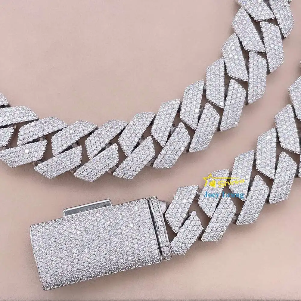 Hip Hop Jewelry 15mm 18mm 20mm 4 Rows Prong Cuban Link Chain Necklace Iced Out Moissanite Diamond Cuban Chain