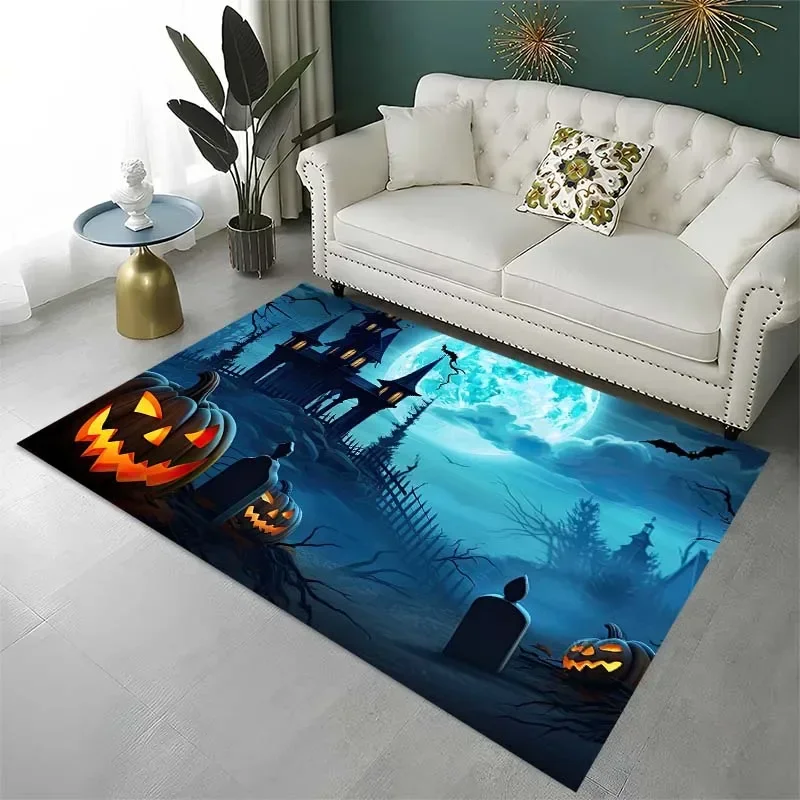 

3D printed Halloween pumpkin rug living room bedroom housewares garden lawn mat kitchen bathroom non-slip rug birthday present