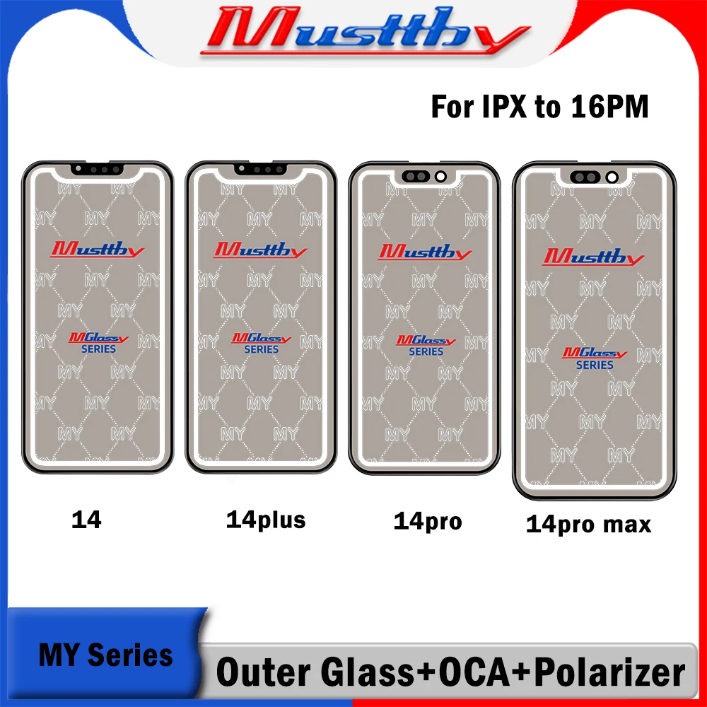 5pcs Musttby Glass+OCA+Polarizer 3 in 1 for iPhone 12 13 11 14 15 16 plus promax 12promax 16promax X XS XR MAX Touch Lens Repair