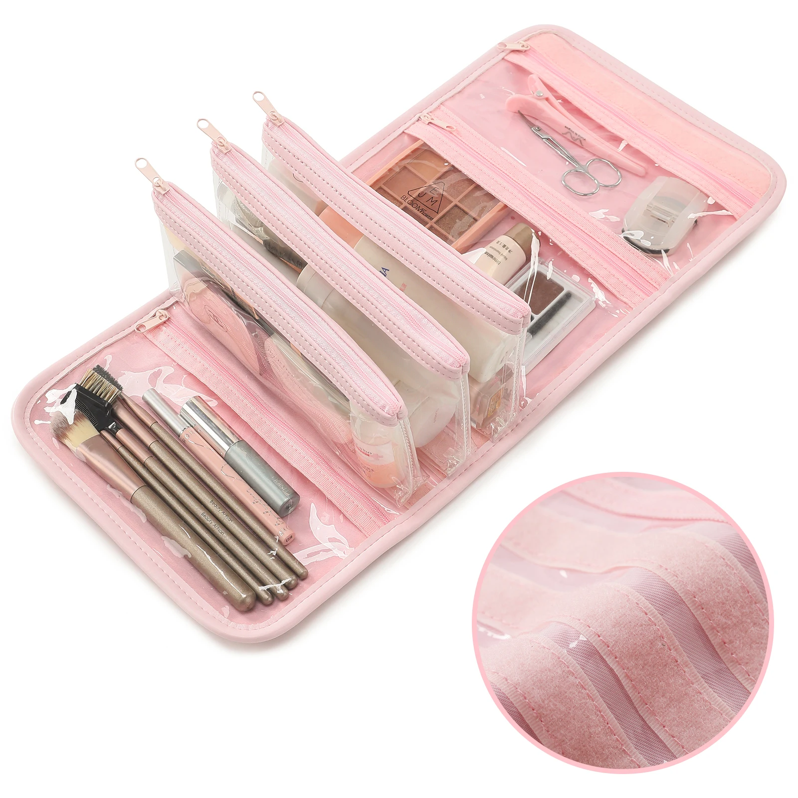 Trousse de maquillage de voyage en cuir PU pour femme, trousse à cosmétiques de grande capacité, trousse de maquillage portable avec poignée