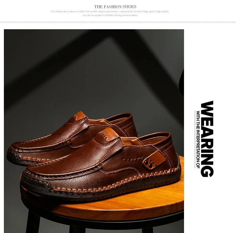 Neue modische Herren-Freizeitschuhe, handgefertigte Leder-Loafer, bequeme Herrenschuhe, hochwertige Schuhe aus Spaltleder, flache Fahrschuhe, Größe 48. – Detail 27