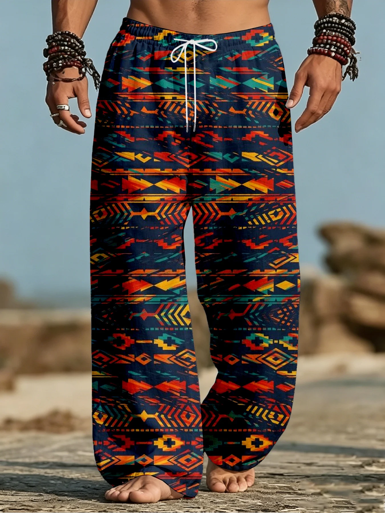 Neuheiten: Unisex-Jogginghose mit antikem Tribal-Höhlenmuster, gerade geschnittene Freizeithose für Strand, Hippie-Festival und Alltag. – Detail 6