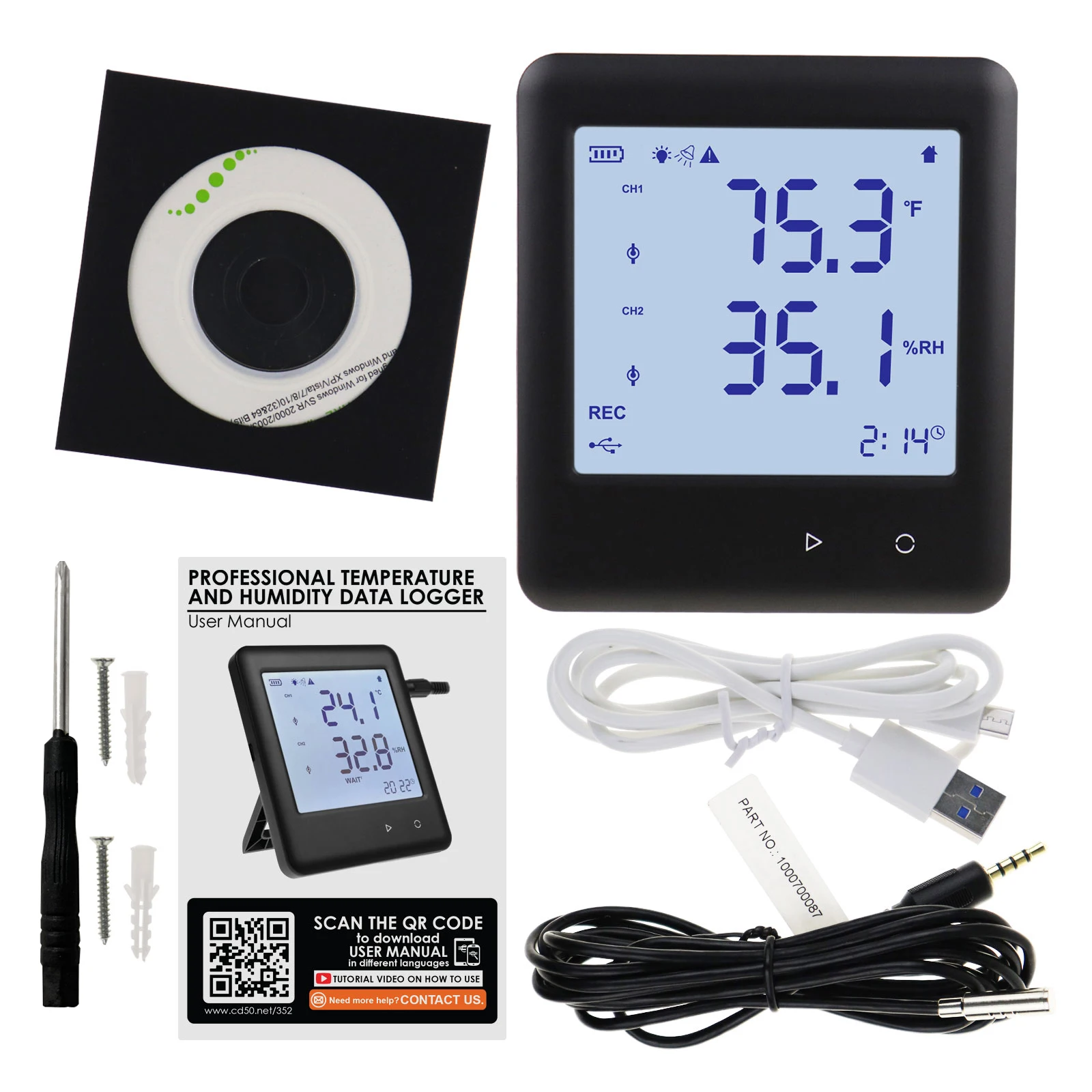 High Low Alarm Temperature and Humidity Datalogging Thermo-hygrometer Thermometer w/ PC Software Data Logger for Refrigerator
