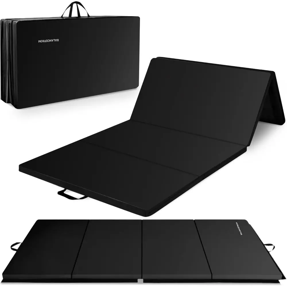 

4-секционный гимнастический мат толщиной 2 дюйма с виниловым покрытием и ручками для акробатики, йоги, пилатеса, тренировок, боевых искусств