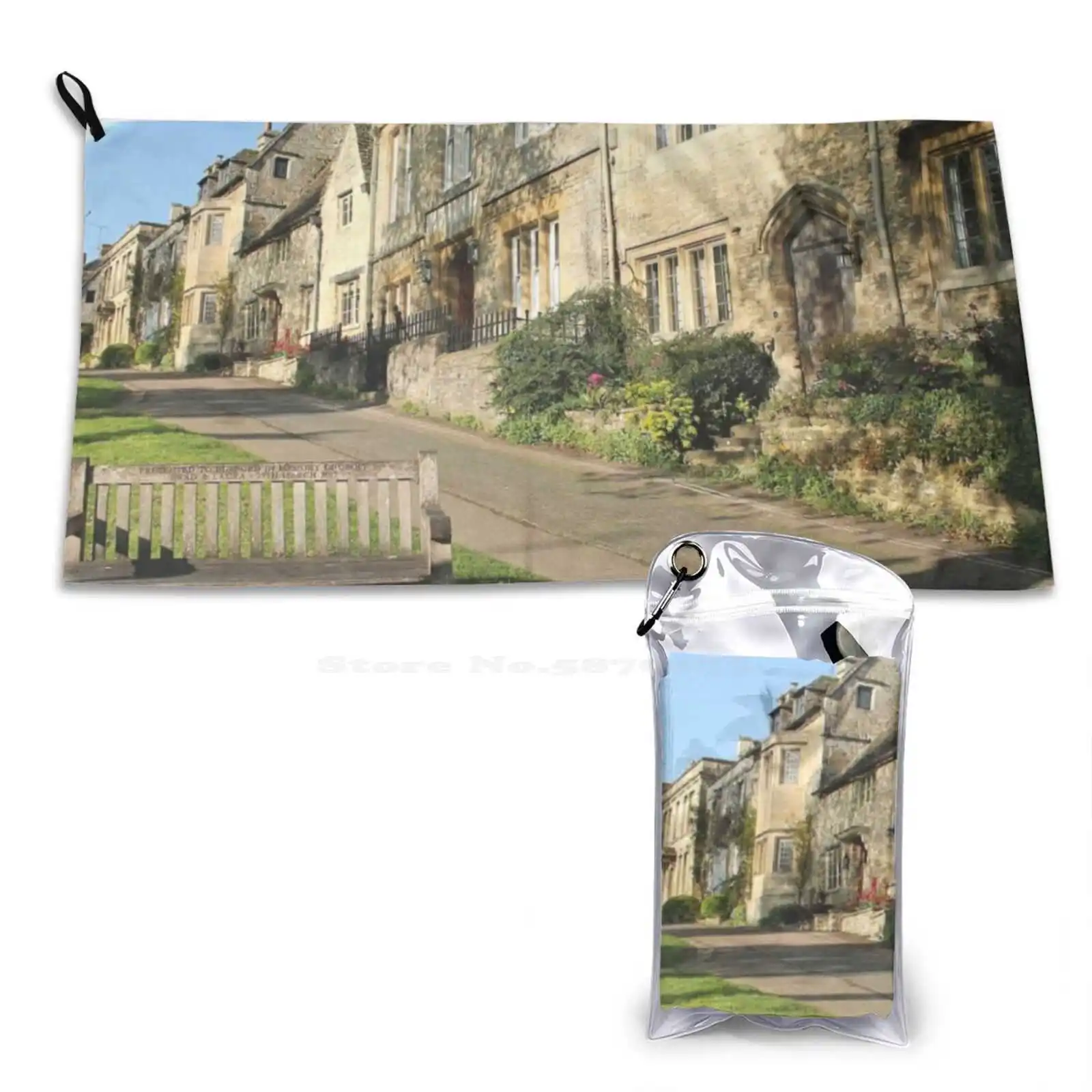 Burford Bench Pattern Soft Face Towel Home Outdoor Memorial Bench Cottages Burford Oxfordshire Cotswolds Stone Terraced