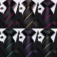 Hi-Tie Striped Black Purple Red Green Men Elegant Necktie Hanky Cufflinks for Tuxedo Fashion Classic Silk Luxury Tie for Man