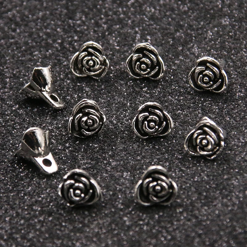 50PCS 6X8mm Metal Alloy Small Valentine's Day Rose Charms Plant Pendant For Jewelry Making DIY Handmade Craft