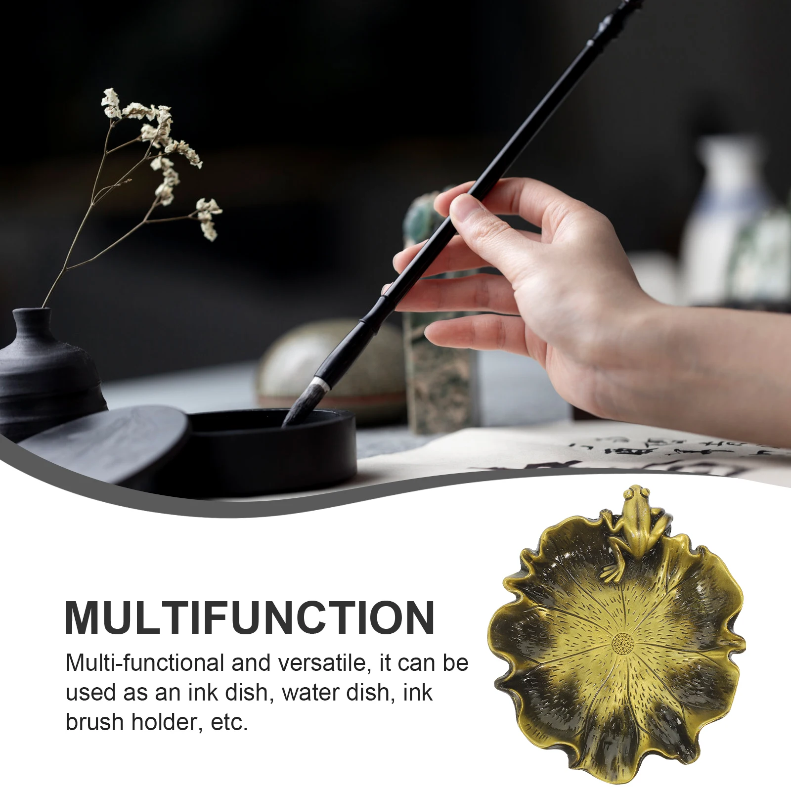 

Frosted Metal Ink Dish Ornament Desktop Calligraphy Inkwell Tray Household Multi-Function Brush Holder Retro Style Chinese