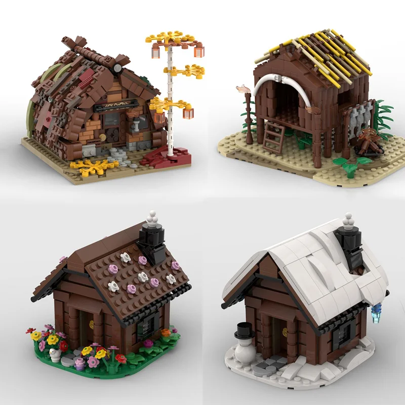 MOC building model spring, summer, autumn, winter season small house DIY children's creative educational building blocks gift,