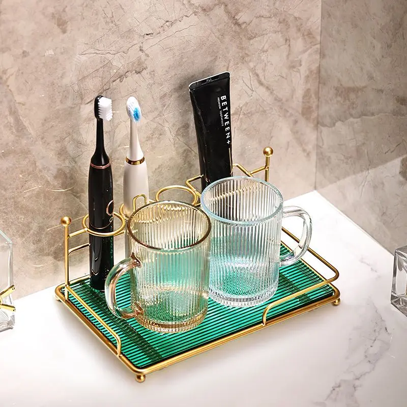 Light Luxury Electric Toothbrush Shelf Mouthwash Cup Toothbrush Cup Wash Set Desktop Toilet Storage Box No Punching