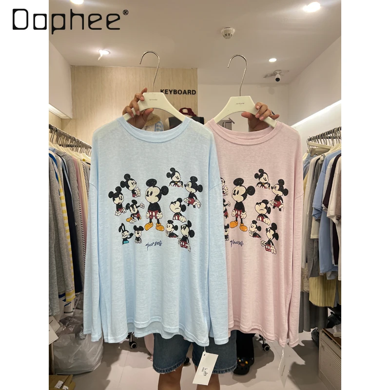 

Spring and Summer New Cartoon Printed Crew Neck T-shirt Korean Version Loose Casual Long-sleeved Sunscreen T-shirt Women