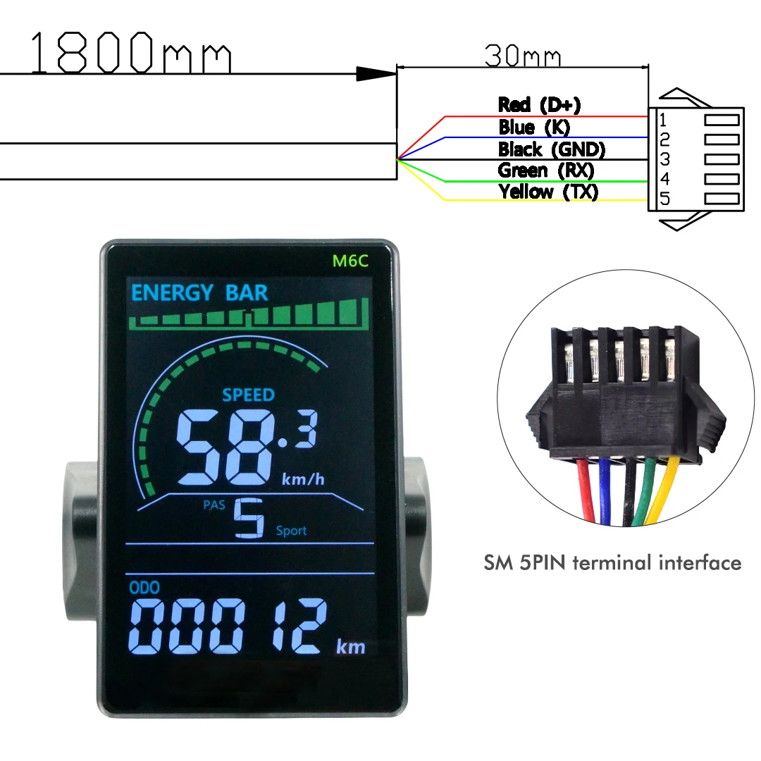 UART2 M6C 24 V/36 V/48 V/60 V Elektrische Fietscomputer Meter Waterdicht Fietsen Kilometerteller Mountainbike Accessoires Snelheidsmeter