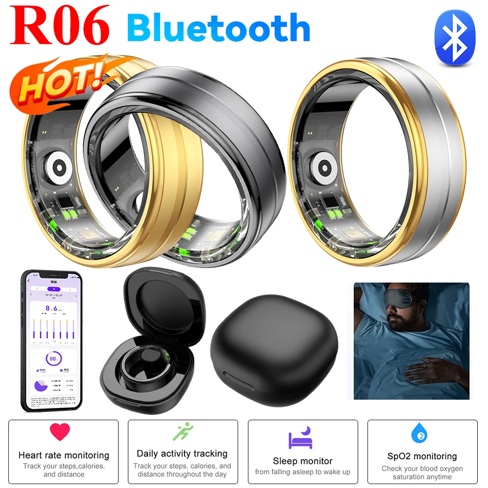 2024 R06 Smart Ring Men Women Heart Rate Blood Oxygen Sleep Health Monitor Sport Activity Fitness Tracker Ring for IOS Android