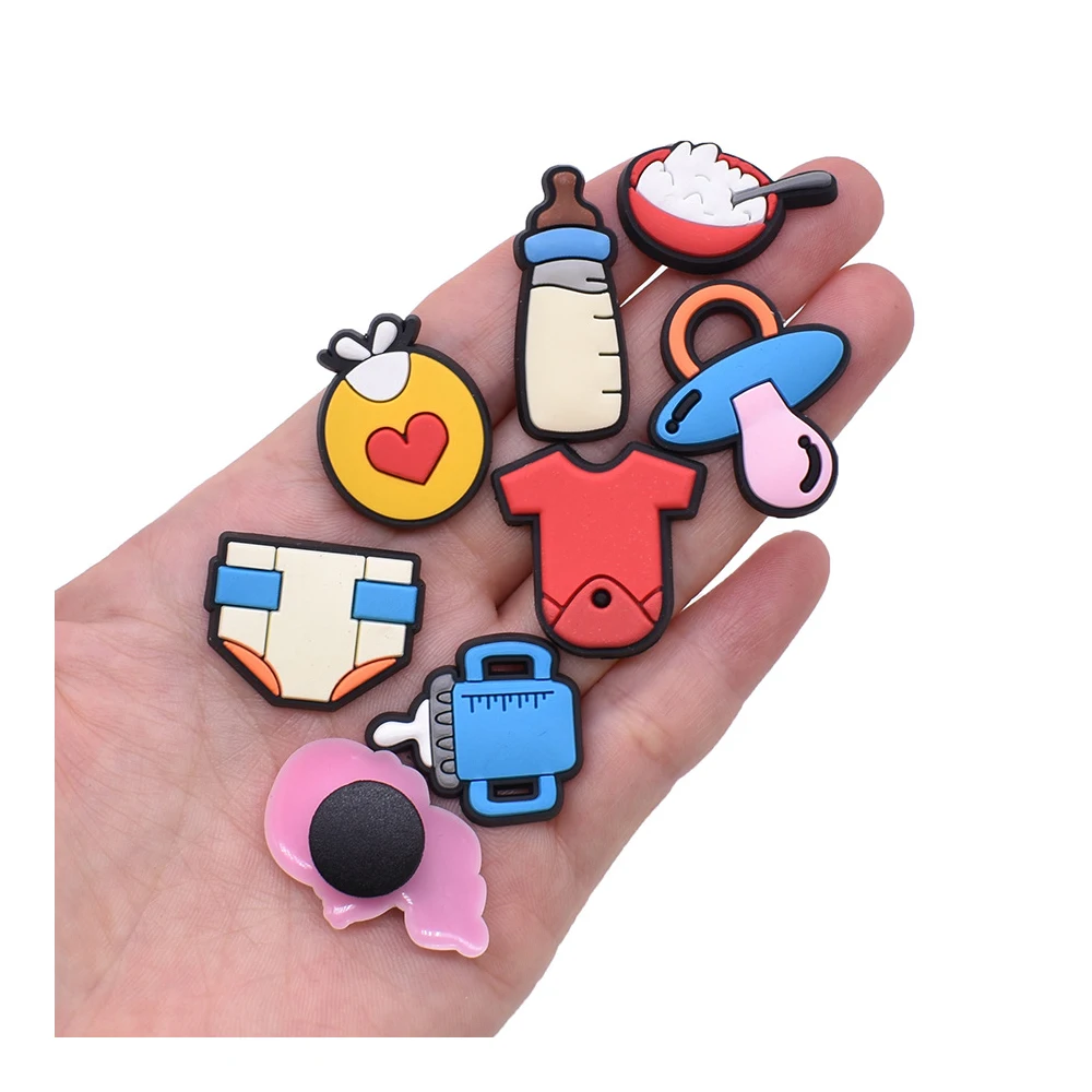 Trendy Cute Baby 14pcs Croc Charms PVC Stroller Bottle Shoe Pins Decor for Clogs Kids Toddler Shoe Decorations Baby Shower Gifts view 3