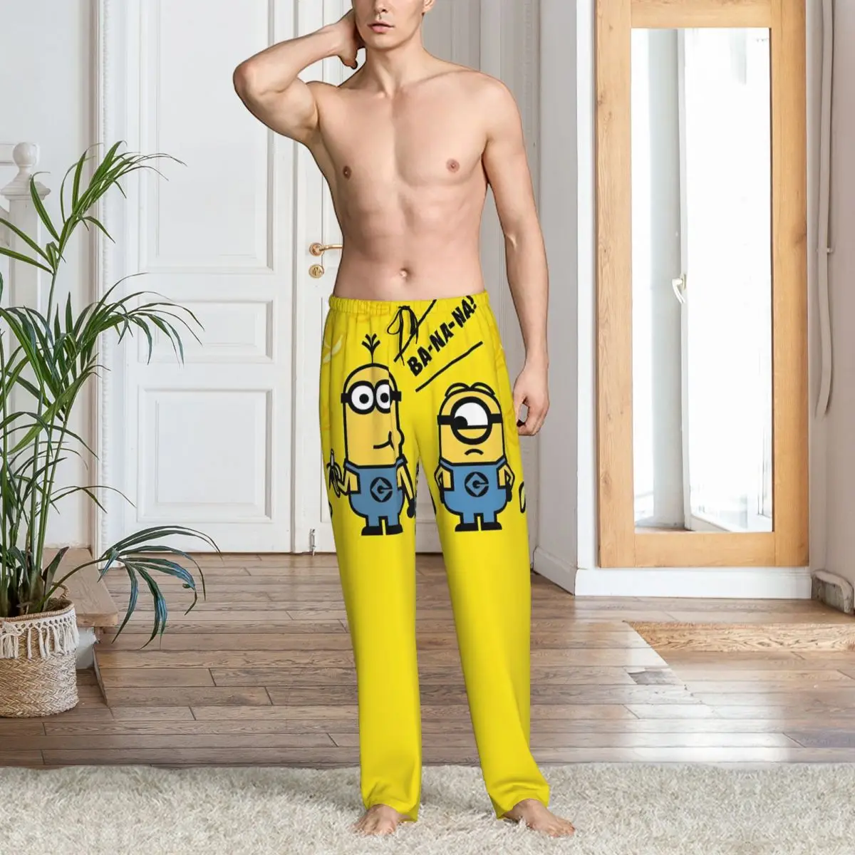 مخصص M-المنينز بيجامة السراويل ملابس خاصة للرجال حزام مطاط الأصفر كبسولة على شكل صالة النوم قيعان مع جيوب #6